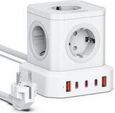 Voomy Cube 100W Stekkerdoos - 3 USB-C & 2 USB-A Poorten - 5 Stopcontacten - Wit