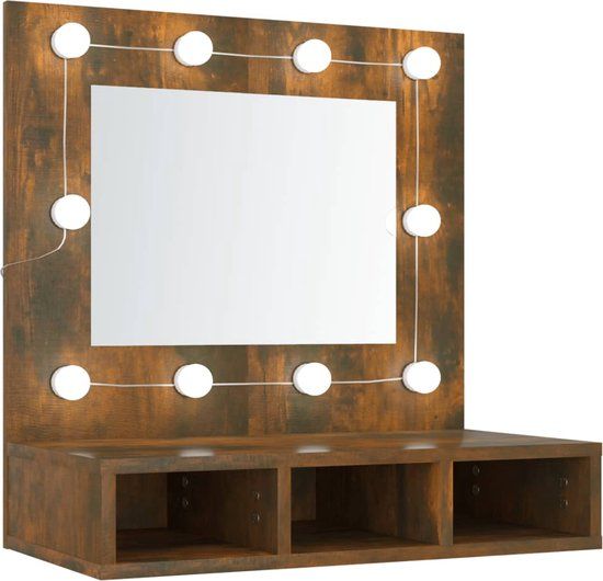 vidaXL Spiegelkast met LED-verlichting, gerookt eiken, 60x31,5x62 cm