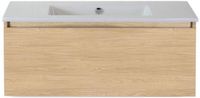 BES LED Frozen Badmeubelset 100 cm - Casella Oak - Keramische Wastafel Wit