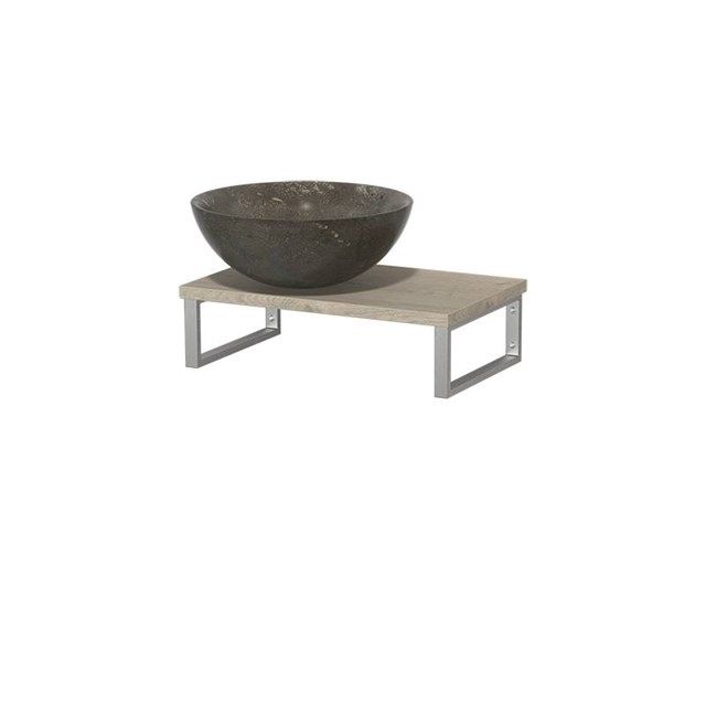 Maxaro Toiletmeubel met Waskom Natuursteen Modulo Lichtgrijs Eiken 41 cm Wandbeugels RVS