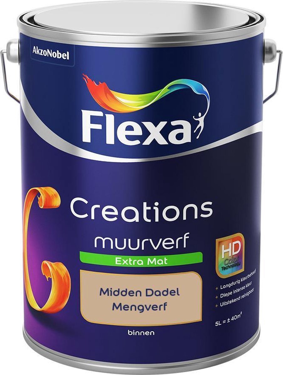 FLEXA Creations Muurverf - Extra Mat - Mengkleuren Collectie - Midden Dadel - 5 liter