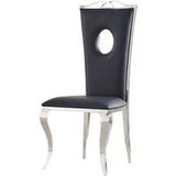 Homy France - Lot De 4 Chaises Baroque Royal Chrome Simili Cuir Noir