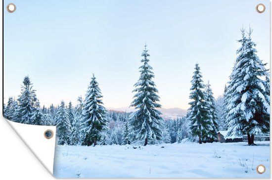 GreatGardenPosters Tuinposter - Tuinschilderij bos - Tuindoek - Sneeuw - Bomen - Winter - Tuindecoratie - 60x40 cm