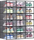 SONGMICS Schoenendozen - Set van 18 - Kunststof - Transparant - Zwart