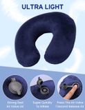 Unyqoos® Coussin de voyage gonflable – support cervical, forme en U, gonflage rapide en 5 secondes, housse en velours douce (lavable), compact et léger, fermeté réglable, bleu