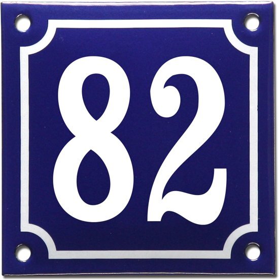 EmailleDesignÂ® Emaille huisnummer blauw/wit nr. 82