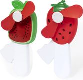 Merkloos Mini ventilator/handventilator - 2x stuks - meloen/aardbei - verkoeling - festival/zomer