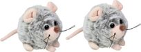Inware Muizen knuffel - 2x - 9 cm - grijs - muis knuffeldier - pluche