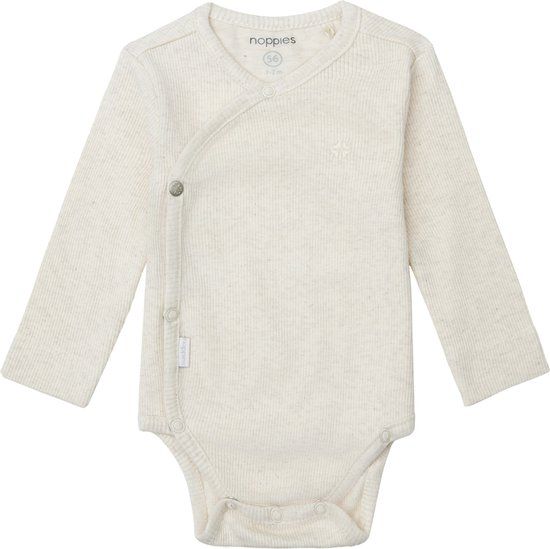 Noppies Rompertje Nino Baby Maat 68 - Oatmeal - Unisex - Lange mouw - 70% Biologische katoen / 25% Recycled Polyester / 5% Elastomeer
