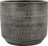 Floran Bloempot/plantenpot Loule - relief - grijs - voor kamerplant - 16 x 14 cm