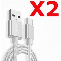 Little Boutik X2 Kabel Metaalversterkt Nylon oplader USB/Type C 1,5m Gevlochten Zilver Kleur Compatibel Samsung LG Sony Wiko Blackberry Motorola Asus Huawei Honor Archos TEENO X2 Little Boutik®