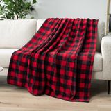 PAVILIA Buffalo geruite deken voor bank | Zacht flanel fleece rood zwart geruit patroon decoratieve plaid | Warme gezellige lichtgewicht microvezel | 127 x 152 cm