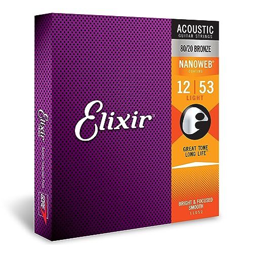 Elixir® Strings 80/20 Bronze Acoustic Guitar Strings with NANOWEB® Coating, Light (.012-.053)