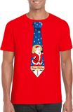 Bellatio Decorations Shoppartners Bv Foute Kersttrui t-shirt - voor heren - rood - met stropdas kerstman print - kerstdiner kleding - korte mouwen XXL