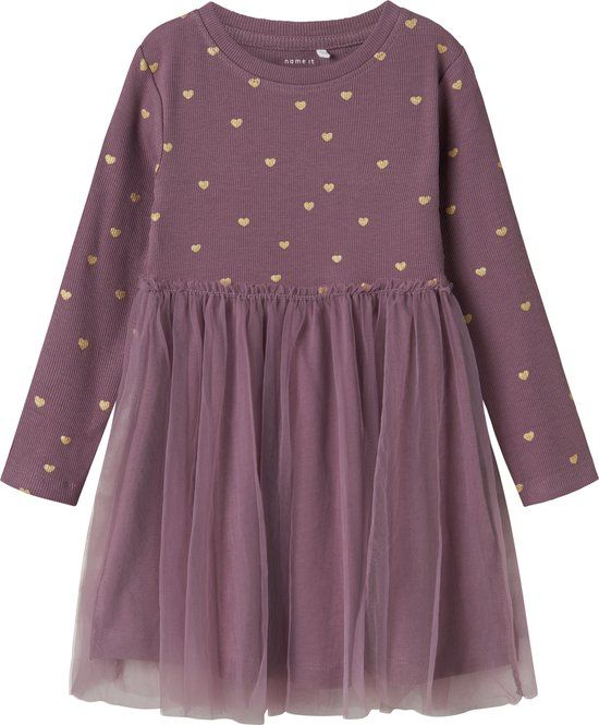 NAME IT NMFNADJA LS DRESS NOOS Meisjes Jurk Roze Biologisch katoen Lange mouw A-lijn Casual