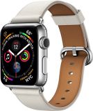 By Qubix - Classic lederen bandje - Wit - Geschikt voor Apple Watch 38mm / 40mm / 41mm / 42mm