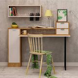 Homemania Bureau Joy – PC-standaard – met planken, tabletten, deuren – voor kantoor, werkkamer, slaapkamer – wit, saffier eiken, zwart van melamine spaanplaat, 145 x 60 x 88 cm