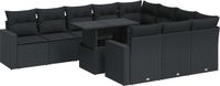 vidaXL 11-delige loungeset met kussens, polyrotan, zwart