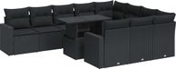 vidaXL 11-delige loungeset met kussens, polyrotan, zwart