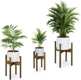 Merkloos Relaxdays Plantenstandaards set van 3 - bamboe - voor binnen - bruin