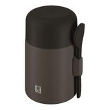ZWILLING Thermo Plus Voedselcontainer, 600 ml, houdt tot 10 uur warm/koud, dubbelwandig, roestvrijstalen thermobeker met lepel, lekvrij, licht, vaatwasmachinebestendig, chocolade