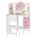ALLAUVE Coiffeuse Enfant Blanche Avec Miroir Triple Et Éclairage Led 2 Couleurs, Bureau Et Tabouret Inclus, Dimensions 93,6x48,5x111,5 Cm