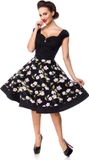 Belsira Vintage Dames Midi-jurk - Zwart - Katoen - Korte mouw - Gebloemd - Maat M