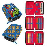Avengers Trousse scolaire avec accessoires, pour garçons et filles, double fermeture éclair, avec crayons et surligneurs, produit officiellement sous licence, rouge, taille unique