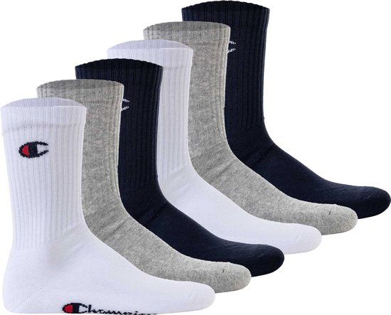 Champion Core 6PP Crew Sport Sokken - Blauw/Wit/Grijs - Maat 43-46 - Unisex