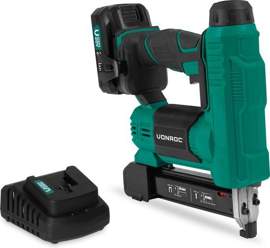 VONROC Accu Tacker - VPower 20V - Incl. 1000 Niet & 1000 Spijkers - Incl. 2.0Ah Accu & Snellader