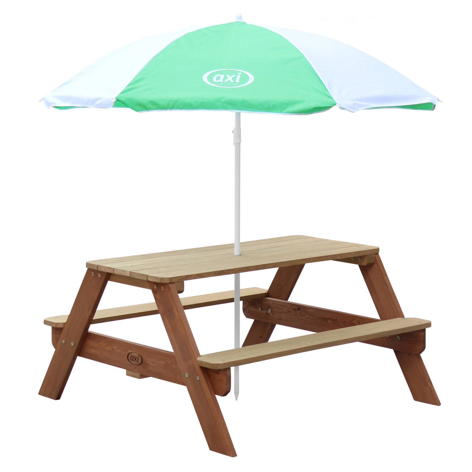 AXI Nick Picknicktafel Bruin - Parasol Groen/wit