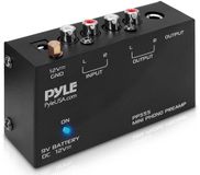 Pyle Audio PP555EU Phono Preamplifier Stereo Amplifier Black RCA In/Out 9V Battery