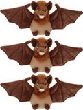 Keel Toys Pluche Vleermuis Knuffeldier - 3x - Bruin - Vliegend - 15 cm