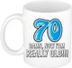 Bellatio Decorations Mok 70 jaar - nu ben ik echt oud! - blauw - 300 ml - keramiek