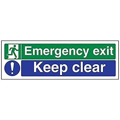 VSafety 21011AX-S Exit Sign - Emergency Exit/Keep Clear - Vinyl - 300x100mm - Blue/Green