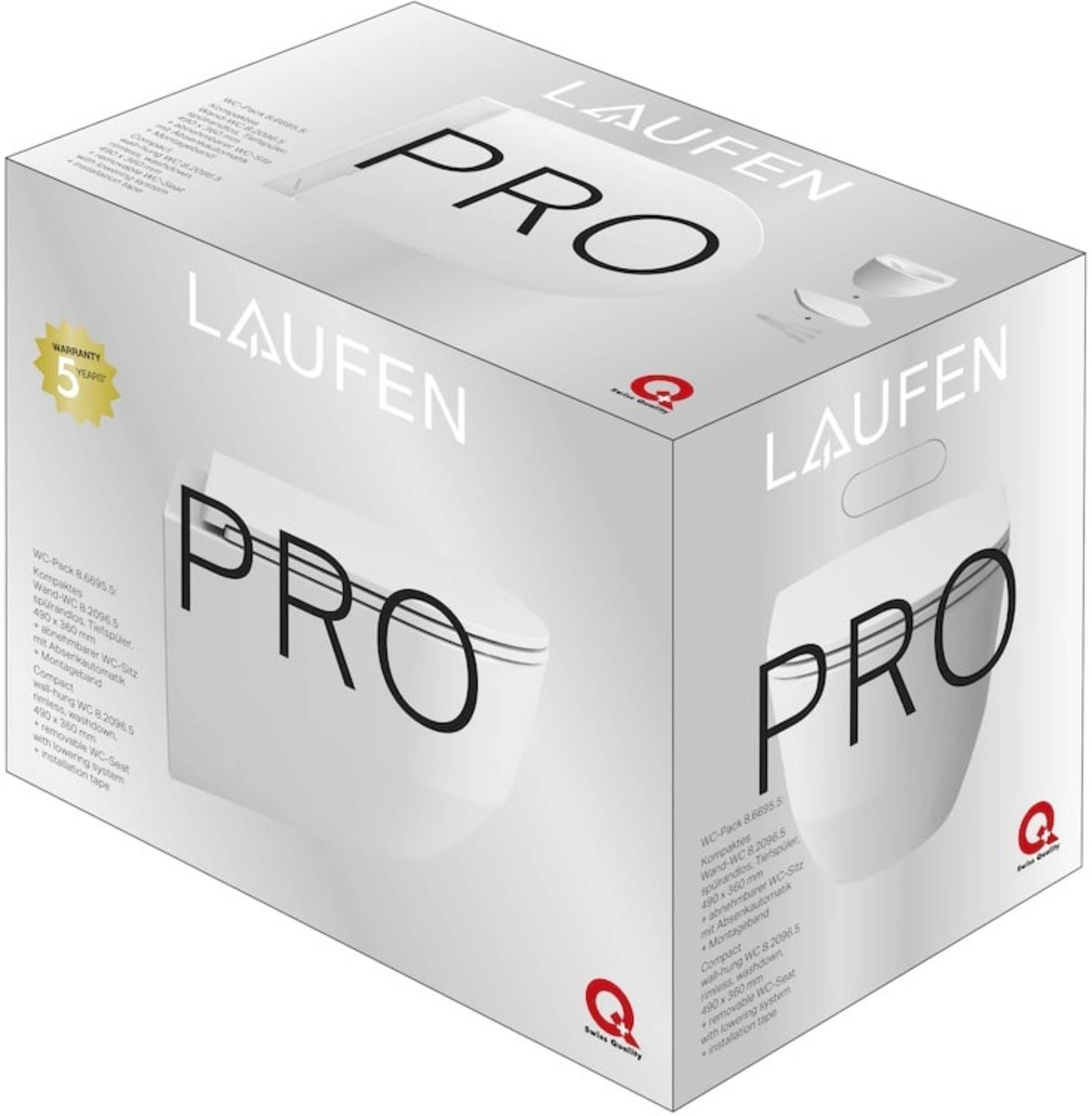 Laufen Pro wandclosetpack diepspoel Rimless Compact m. easyfit bevestigingsset met softclose slimseat closetzitting wit