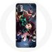 Maniacase Etui voor Xiaomi Redmi Note 10T 5G Tanjiro Nezuko en Inosuke Doder Kimetsu no Yaiba Manga
