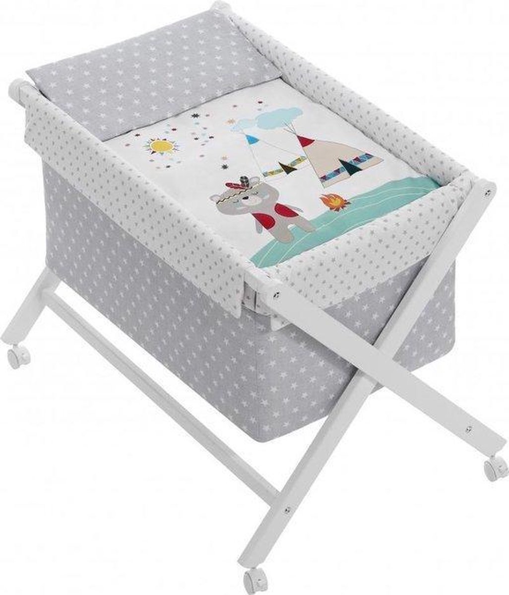 Interbaby wieg Indiaan 90 x 55 cm hout grijs/wit 5 delig wit, grijs