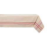 DII Frans tafelkleed met strepen, eettafelcollectie, landelijke stijl, linnen tafelkleed, 152 x 305 cm, taupe/rood