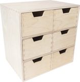 Merkloos / Sans marque Creative Deco Mini Houten Kist met 6 Laden | Opbergkast Box | Onbeschilderd Multiplex | 28.5 x 20 x 28.5 cm