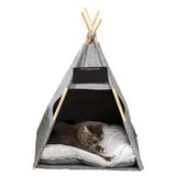 Avilia Indianentent voor honden en katten, met kussen van hout en vilt, grote en comfortabele plaats, 44 x 42 x 45/68 cm, gezellig design in grijs en bruin