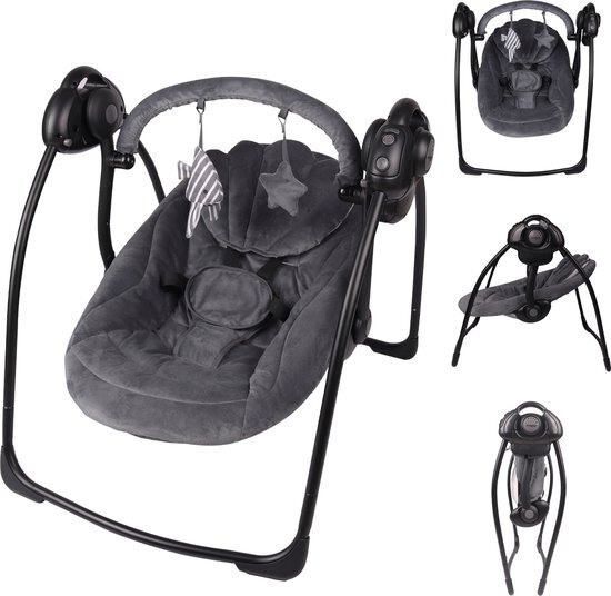 X Adventure Baby Wipstoel / Schommelstoel Elektrisch – Baby Swing- Baby Schommel –Portable/ Draadloos & Met Oplaadkabel - 5 Schommelsnelheden – Timerfuctie – Tot 9 kg - Antraciet