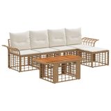 vidaXL Tuinbank - Set - 6 - st - Natuurlijk - en - Crème - Wit - poly - rattan