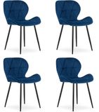 LEOBERT Set van 4 eetkamerstoelen MANGO – Donkerblauw fluweel – Zwarte poten – Modern design