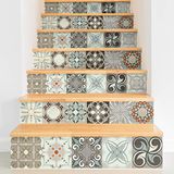 Zelfklevende Azulejos Zelfklevende stickers voor trap, tegels, stootkussen, cementtegels, trapstickers, zelfklevende cementtegels, trap, cementtegels, azulejos, 15 x 105 cm, 6 strips