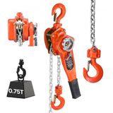 VEVOR Hefboomtakel, 3/4T hefvermogen, handkettingtakel, 6 m hefvermogen, G80 stalen legering ketting met mechanische dubbele palrem, tr Hoist 360° draaibare haken, rateltakel voor magazijn, bouw en garage