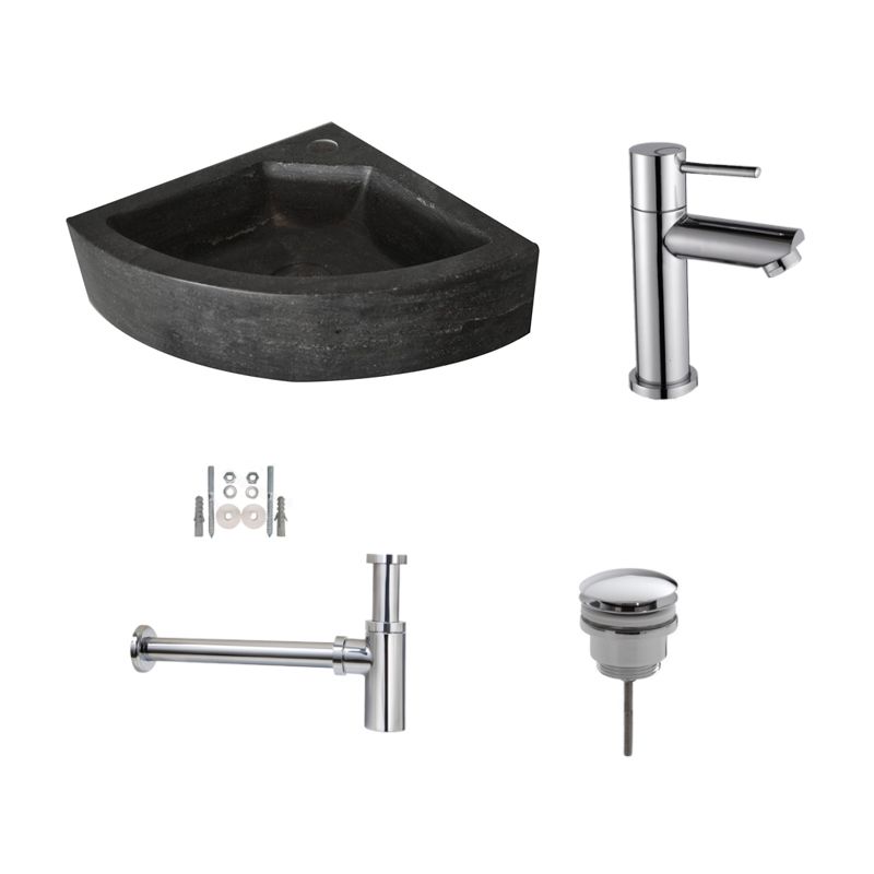 Badkamerplanet Fonteinset Hardstenen Corner Chroom 30x30x10 cm