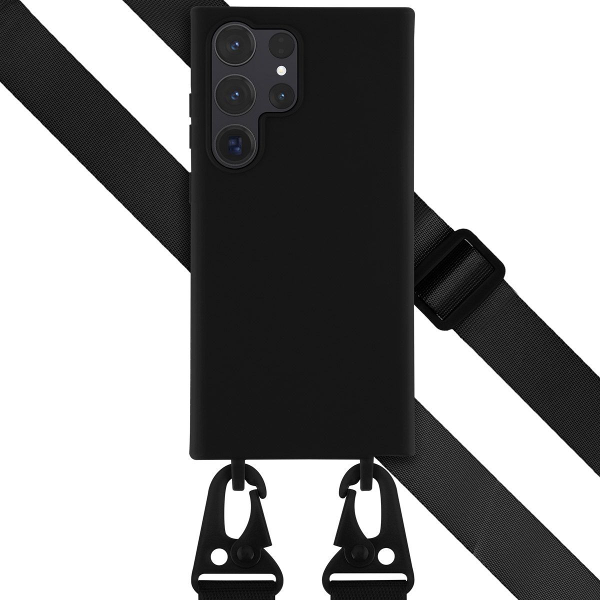 Selencia Hoesje Samsung Galaxy S23 Ultra - Siliconen hoesje met koord - Zwart