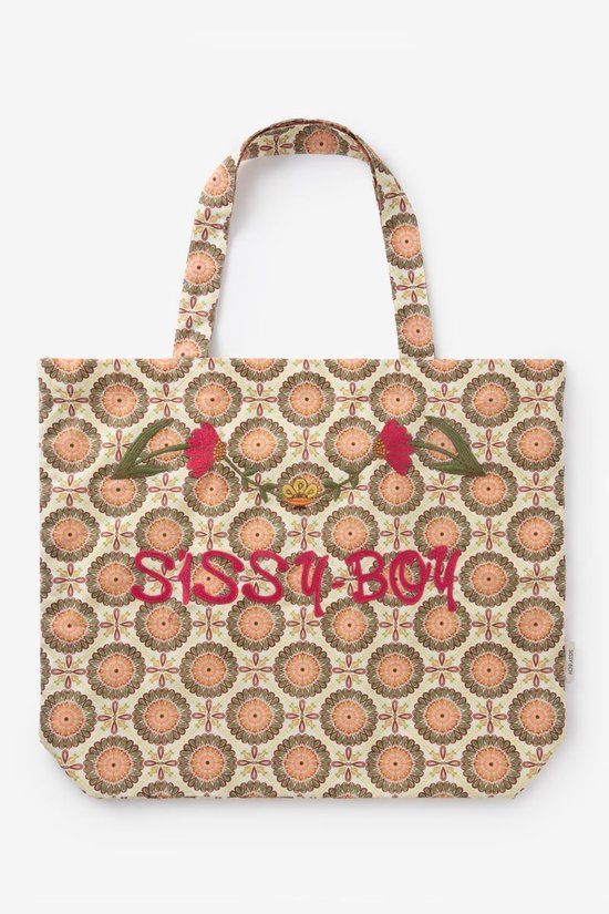 Sissy-Boy Lichtgele canvas shopper met bloemenprint large