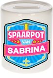 Bellatio Decorations Kinder spaarpot met naam - Sabrina - keramiek - met dop - wit